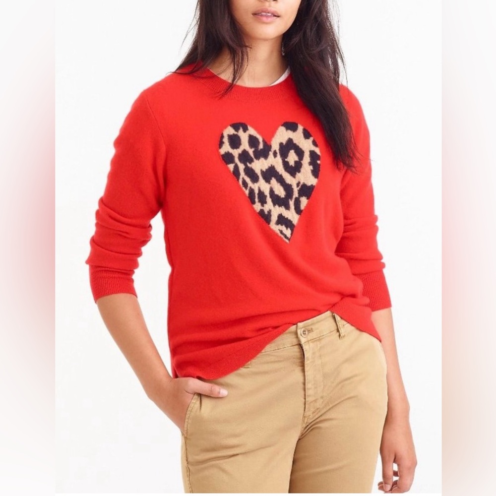 J. Crew Leopard Heart Cashmere Sweater-S